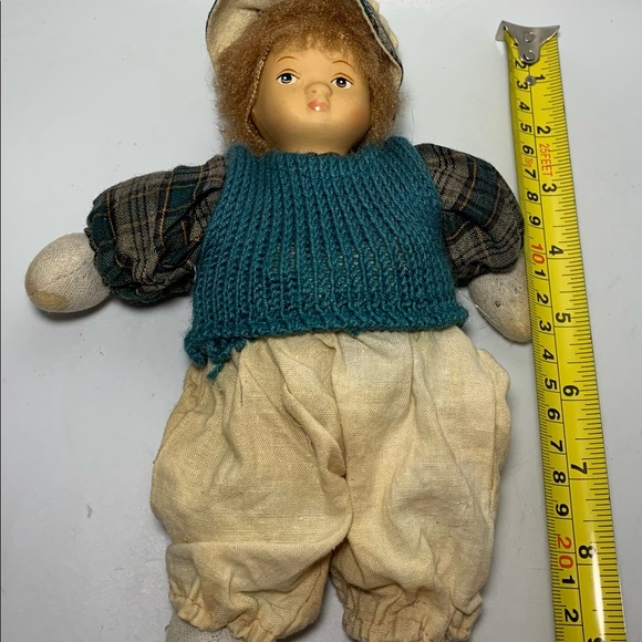 Antique Dutch Boy Doll Stuffed Porcelain Head Hand Painted with Swing - Picture 3 of 6